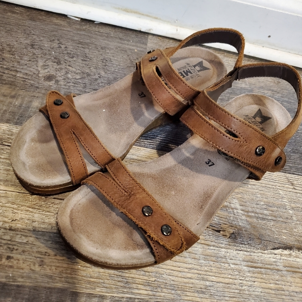 Mephisto Brown Leather Wedge Sandals